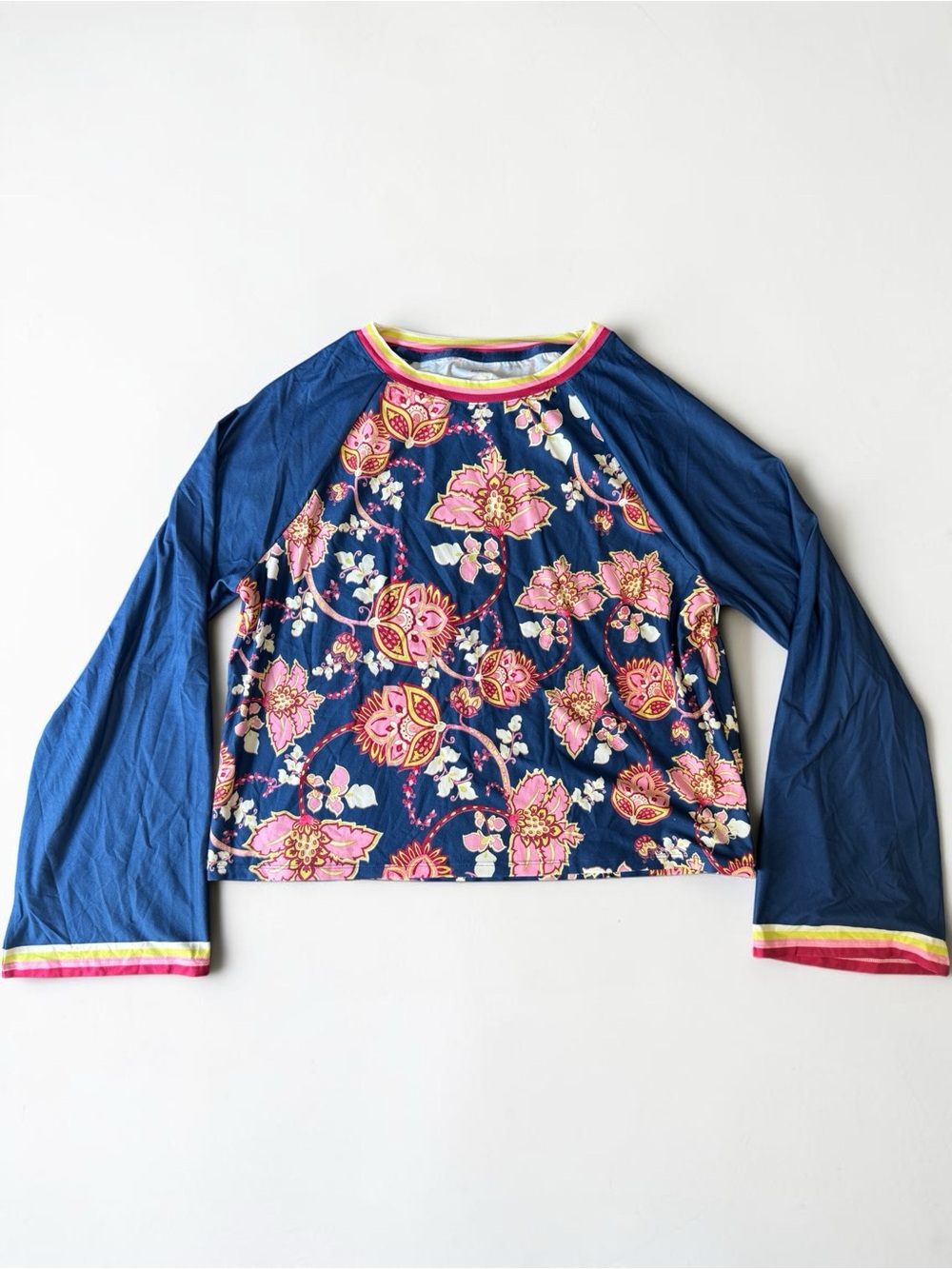 Johnny Was Active Floral Performance Long Sleeve Top Blue Pink Relaxed Size L - Picture 2 of 13